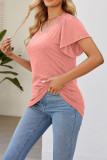 Plain Ruffle Sleeves Splicing Top