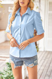 Plain Open Button Short Sleeves Blouse