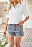 Plain Open Button Short Sleeves Blouse