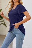 Plain Ruffle Sleeves Splicing Top