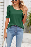 Square Neck Puff Sleeves Plain Top