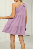 Plain One Shoulder Tiered Dress