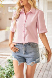 Plain Open Button Short Sleeves Blouse