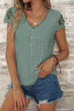 V Neck Lace Sleeves Eyelet Blouse