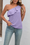 Plain Eyelet One Shoulder Ruffles Tank Top