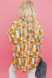 Yellow Geometric Print V Neck Plus Size T Shirt