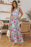 Multicolor Floral Print High Waist Sleeveless Maxi Dress