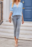 V Neck Lace Satin Half Sleeves Blouse