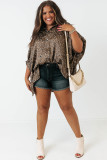 Leopard Buttoned Batwing Sleeve Plus Size Shirt