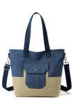 Color Block Pockets Canvas Handbag