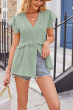 Ruffle Sleeves V Neck Button Up Splicing Shirt