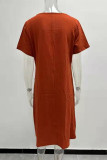 Crew Neck Loose Fit Pockets Plain Dress