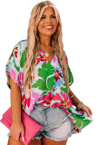 Green Floral Print Faux Wrap Plus Size Blouse