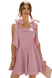 Pink Knotted Strap Square Neck High Waist Mini Dress