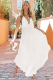 White Halter Neck Deep V Backless Asymmetric Maxi Dress