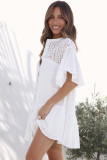 White Hollow Out Ruffled Buttoned Shirt Mini Dress