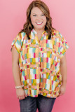 Yellow Geometric Print V Neck Plus Size T Shirt