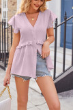 Ruffle Sleeves V Neck Button Up Splicing Shirt
