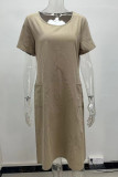Crew Neck Loose Fit Pockets Plain Dress