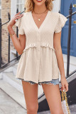 Ruffle Sleeves V Neck Button Up Splicing Shirt