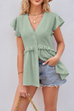 Ruffle Sleeves V Neck Button Up Splicing Shirt