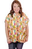 Yellow Geometric Print V Neck Plus Size T Shirt