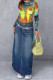 Blue Wide Leg Denim Dress Skirt