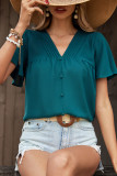 Dark Green Pin-Tuck Buttoned Blouse Top