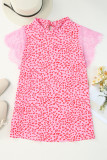 Leopard Mock Neck Lace Sleeve Blouse