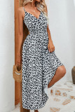 Spaghetti Elastic Wasit Leopard Long Dress