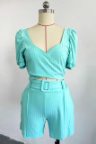 Wrapped Puff Sleeves Top and Short 2PCS Set