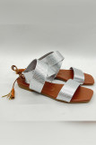 Leopard Snake Skin Straps Tassle Flat Sandals
