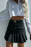 Pleated Short Denim Dress Skirt
