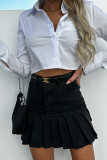 Pleated Short Denim Dress Skirt