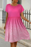 Rose Dotted Contrast Casual Pocket T Shirt Dress