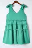 Green Tie Straps Frilled A-line Mini Dress