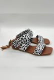 Leopard Snake Skin Straps Tassle Flat Sandals