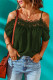 Green Crochet Neckline Off-shoulder Short Sleeve Top
