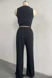 High Waist Pants and Crop Top Plain 2pcs Set