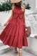 Burgundy Halter Sleeveless Tiered Dress With Sash