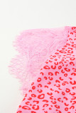 Leopard Mock Neck Lace Sleeve Blouse