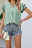 Plain V Neck Tiered Sleeves Chiffon Blouse