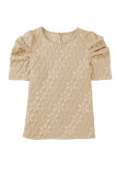 Apricot Floral Lace Ruched Bubble Sleeve Top