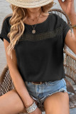 Plain Hollow Out Lace Splicing Short Sleeves Top
