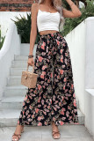 Black High Waist Floral Wide Leg Flare Pants