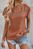 Plain Hollow Out Lace Splicing Short Sleeves Top