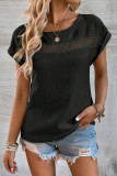 Plain Hollow Out Lace Splicing Short Sleeves Top