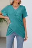 Plain V Neck Twisted Jersey Top