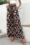 Black High Waist Floral Wide Leg Flare Pants