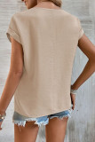 Plain Hollow Out Lace Splicing Short Sleeves Top